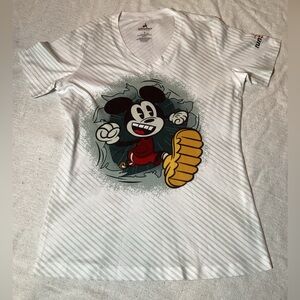 Disney Parks Mickey Mouse Disneyrun White V-Neck T-Shirt See Ya Real Soon Size S